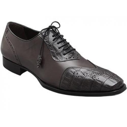 Mezlan "13748-F" Grey Genuine Crocodile & Calfskin Shoes
